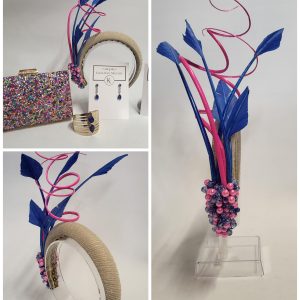 EDNA - ROYAL BLUE AND HOT PINK HAIRBAND FASCINATOR ---- SAMPLE SALE FASCINATOR