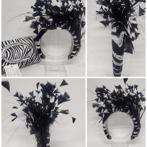 SADIE - BLACK AND WHITE SEQUINED ZEBRA PRINT HAIRBAND FASCINATOR  EX HIRE