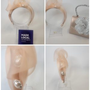 EUGENIE - BLUSH SALMON AND PEARL FASCINATOR HAIRBAND  ----- SAMPLE SALE
