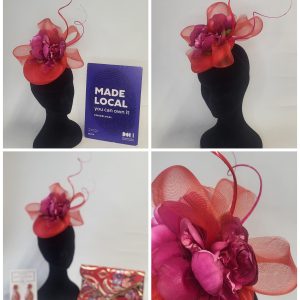 MAGGIE - RED AND FUSCHIA PINK PILLBOX FASCINATOR