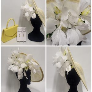 MADDIE - PALE BUTTER YELLOW AND IVORY DISH FASCINATOR