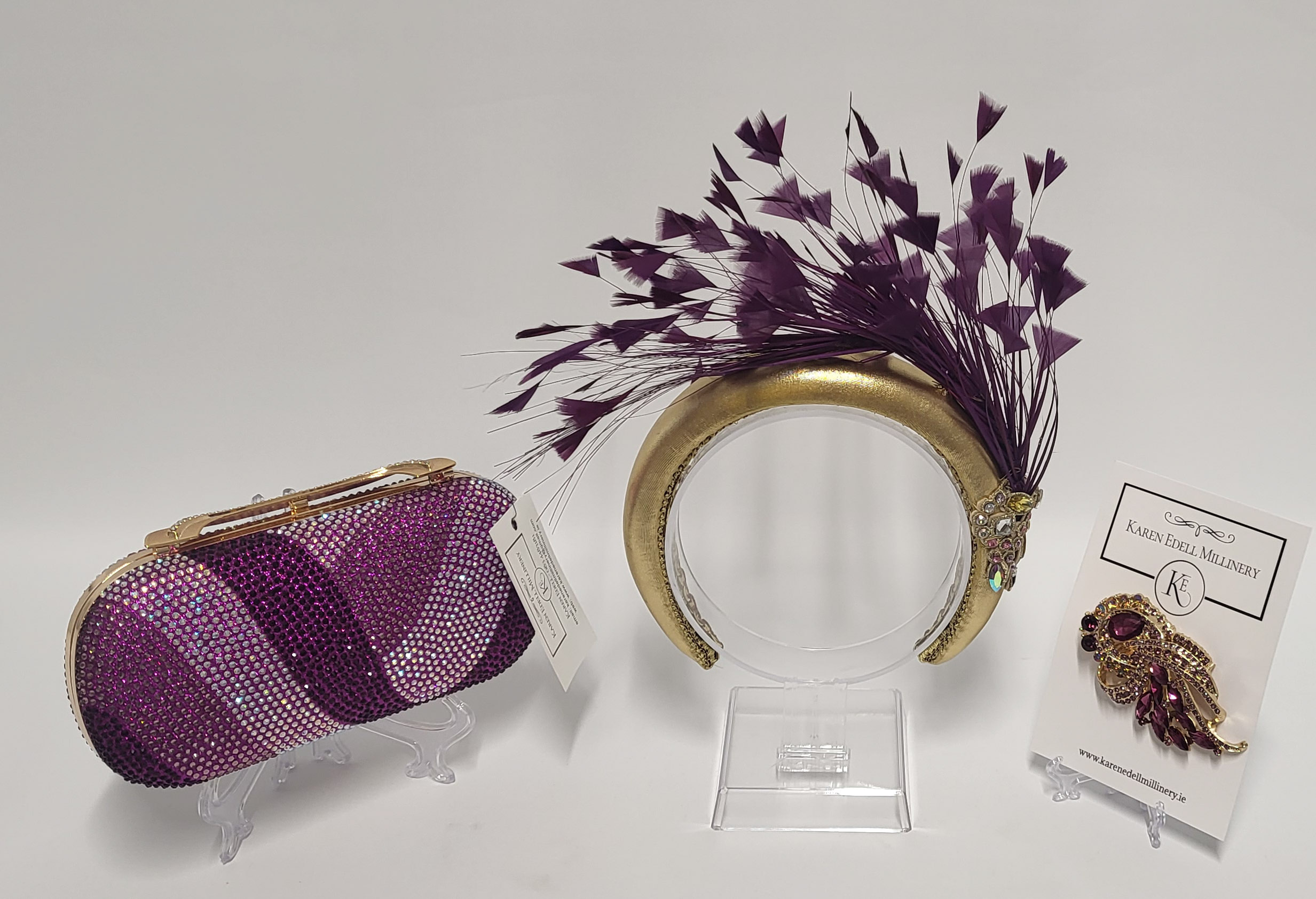 EMALYNE - PLUM PURPLE AND GOLD HAIRBAND FASCINATOR - Image 4