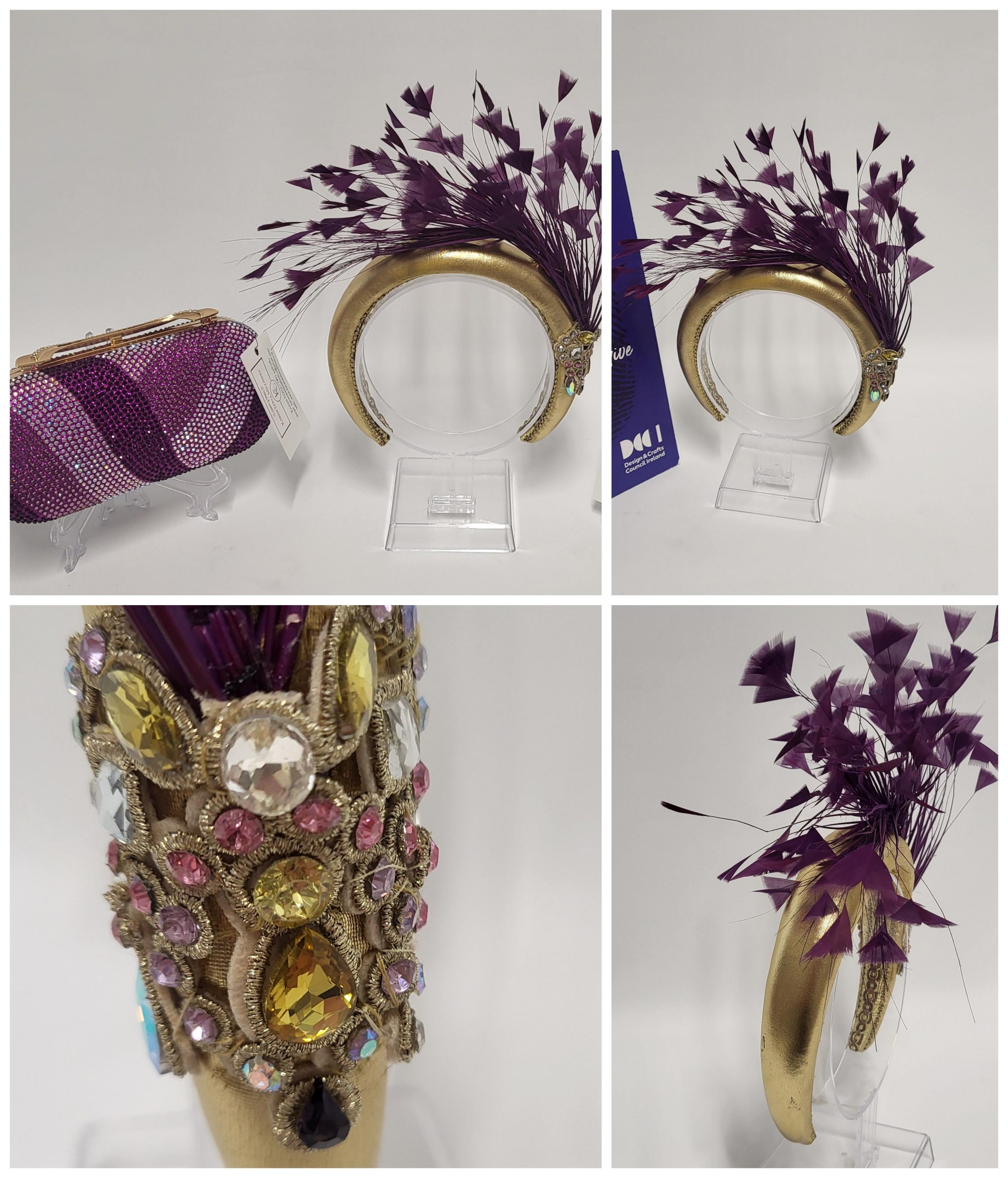 EMALYNE - PLUM PURPLE AND GOLD HAIRBAND FASCINATOR
