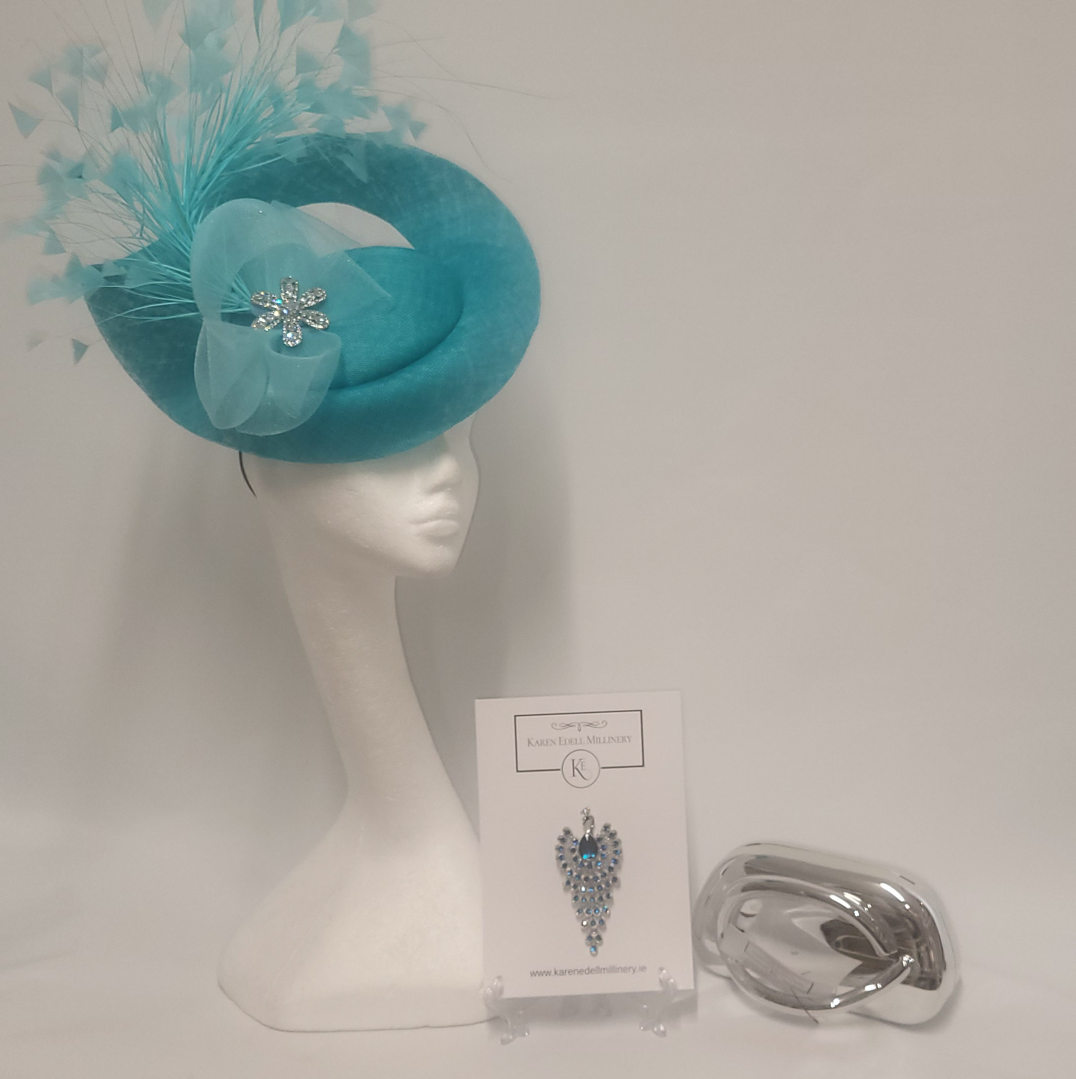 DANIELLE -TURQUOISE AND SILVER FASCINATOR - Image 6