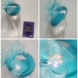 DANIELLE -TURQUOISE AND SILVER FASCINATOR