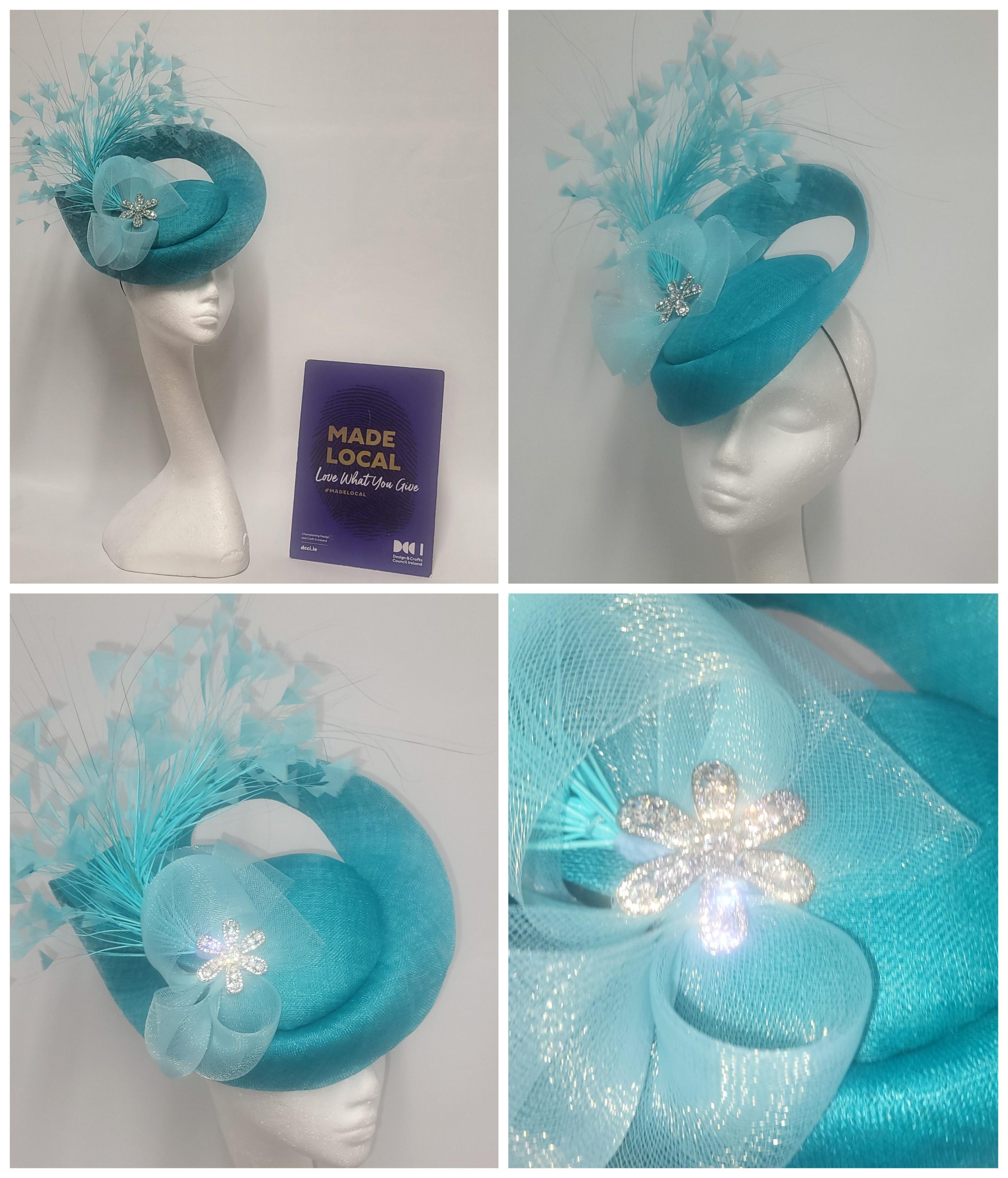 DANIELLE -TURQUOISE AND SILVER FASCINATOR