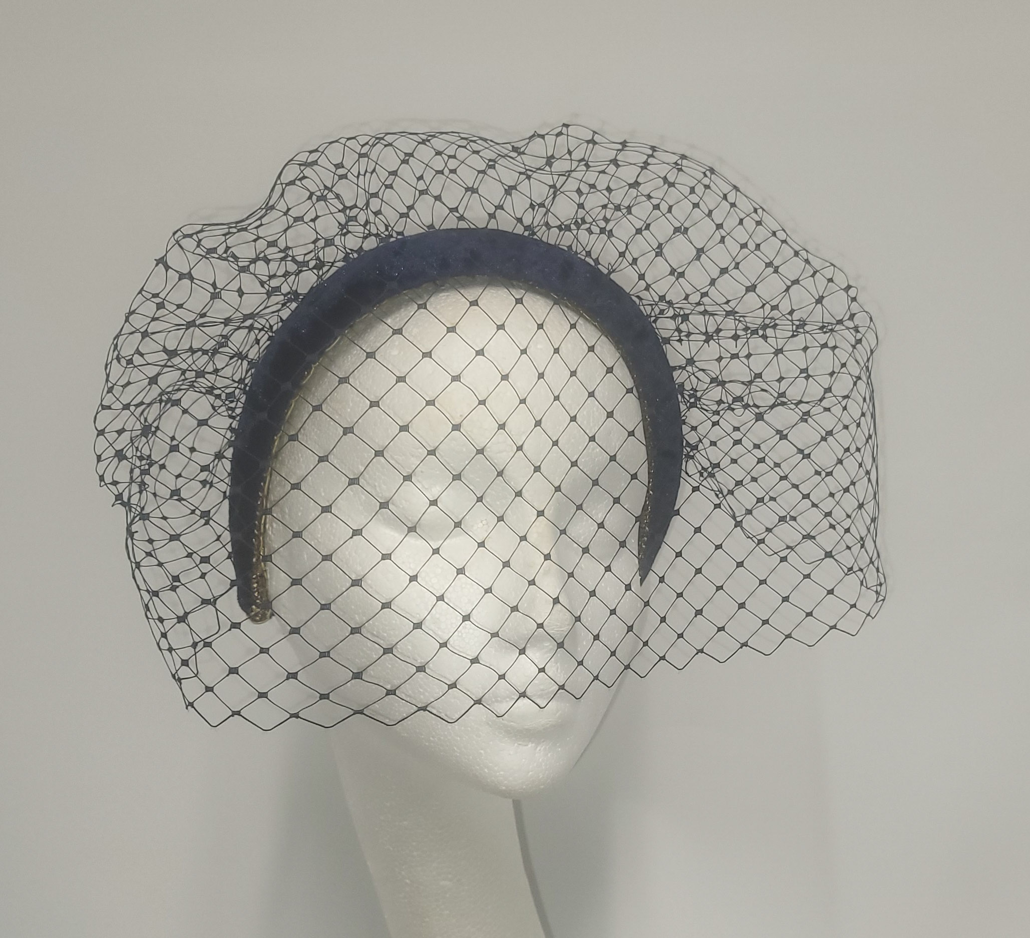 HEATHER - NAVY VELVET HAIRBAND WITH VEILING EX HIRE SALE - Image 4