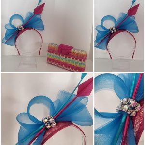 ROZ - FUSCHIA PINK AND DARK TURQUOISE FASCINATOR