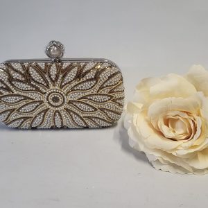 BETH - GOLD AND PEARL BOX CLUTCH BAG