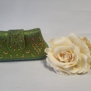RAYCHELLE - DARK OLIVE GREEN  AND RHINESTONE BOX CLUTCH BAG