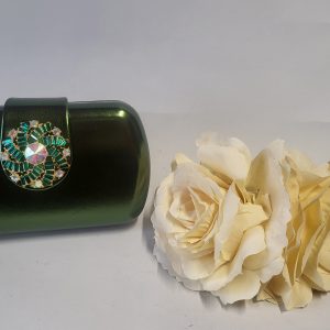 WILLOW - METALIC OLIVE GREEN BOX CLUTCH BAG