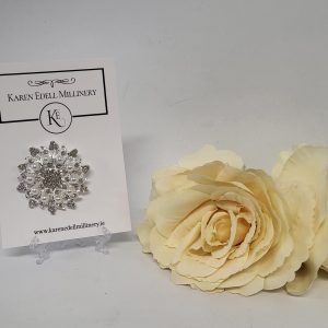 SILVER AND PEARL RHINESTONE BROOCH