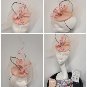 GABBIE - BLUSH SALMON   AND SILVER FASCINATOR   - HALF PRICE SAMPLE SALE