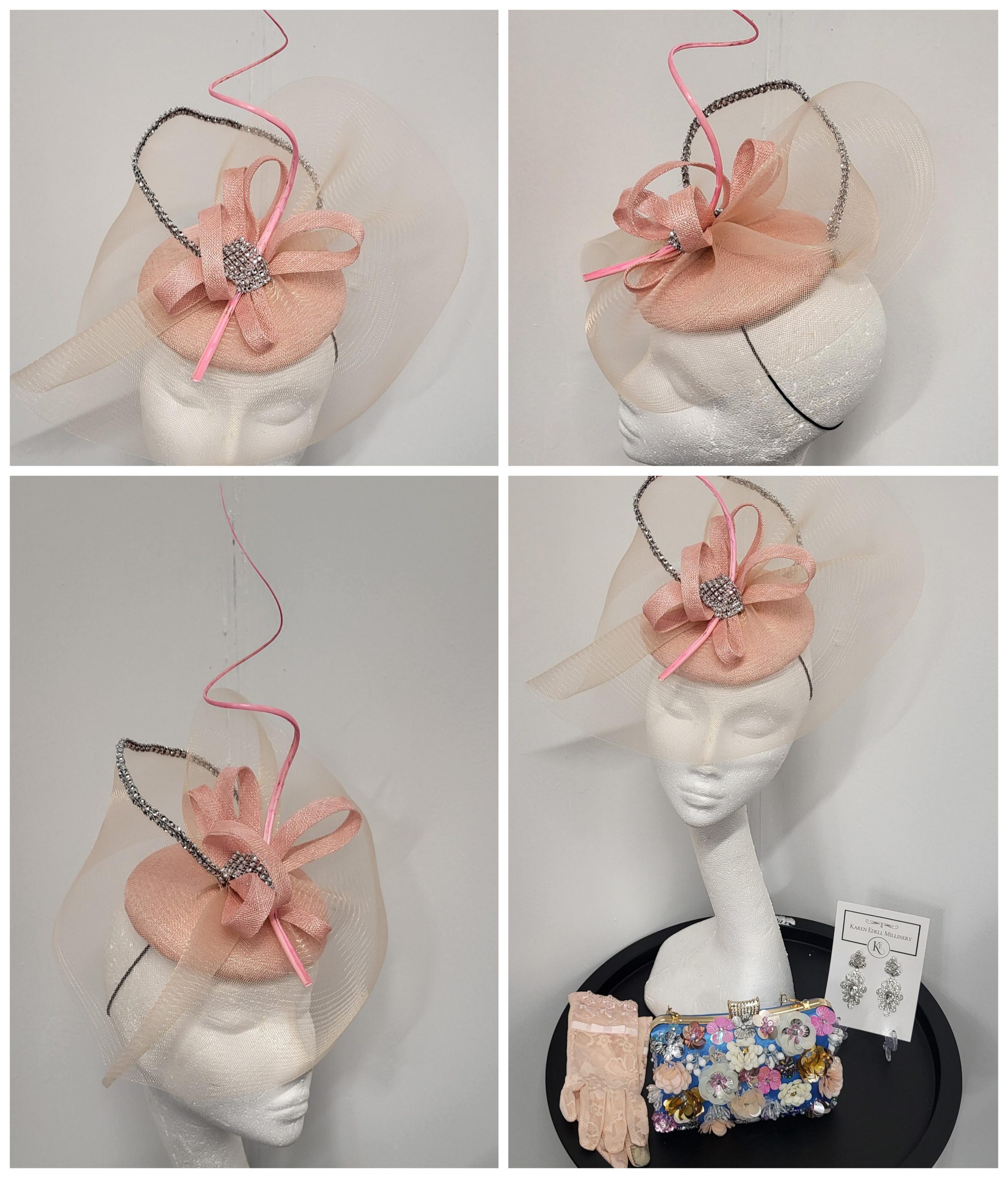GABBIE - BLUSH SALMON AND SILVER FASCINATOR - HALF PRICE SAMPLE SALE