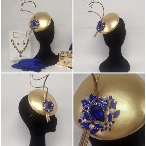 BERYL - METALIC GOLD AND ROYAL BLUE FASCINATOR
