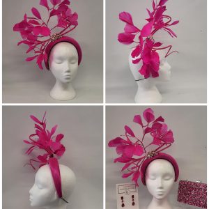 DORIS - HOT PINK AND PEARL HAIRBAND FASCINATOR