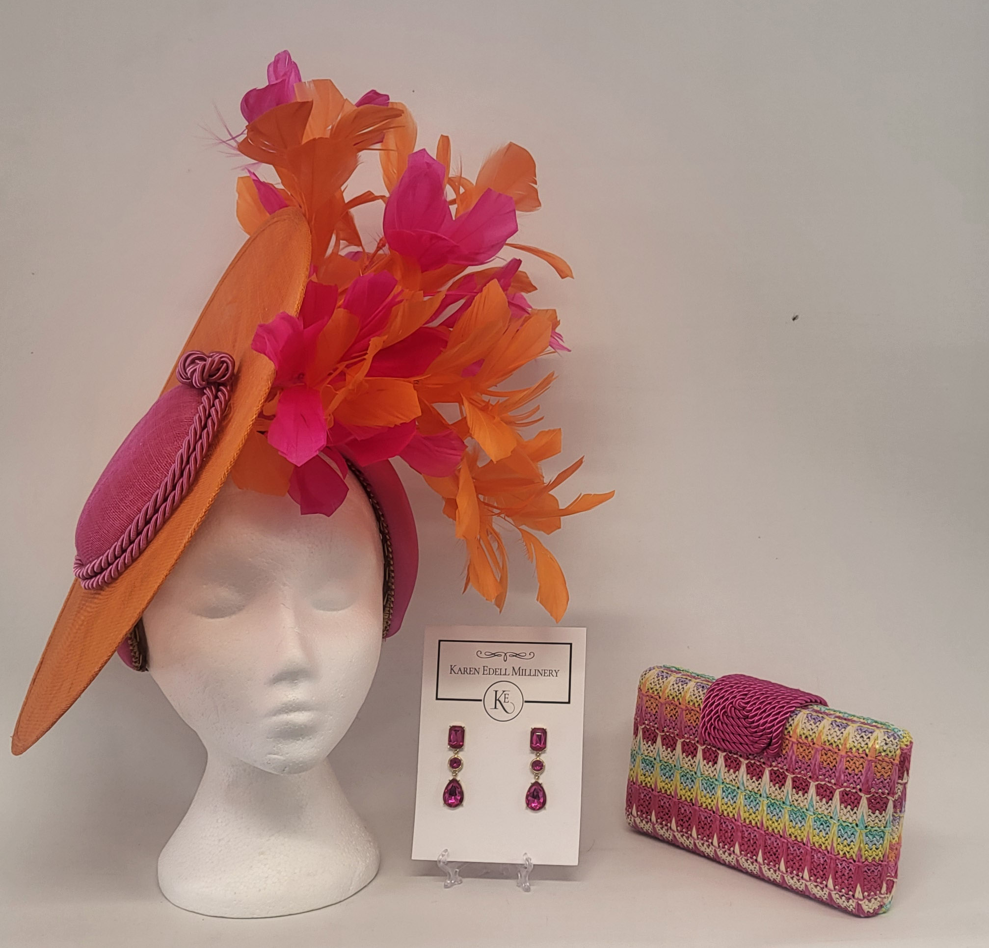 KATERINA - ORANGE AND HOT PINK LARGE FASCINATOR - Image 5