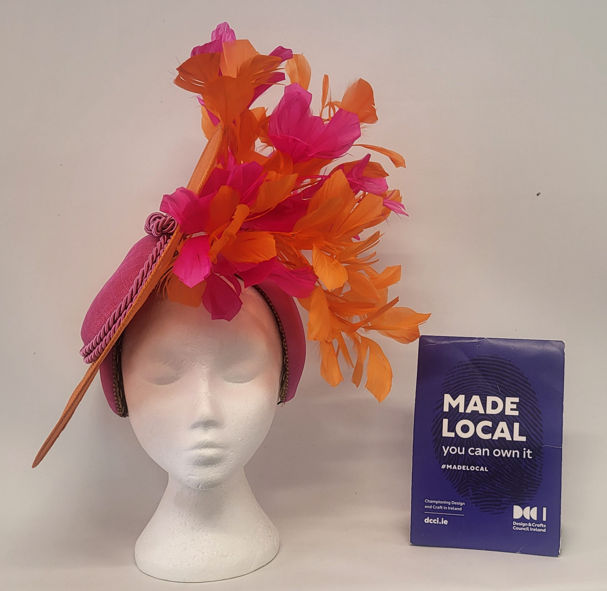 KATERINA - ORANGE AND HOT PINK LARGE FASCINATOR - Image 3