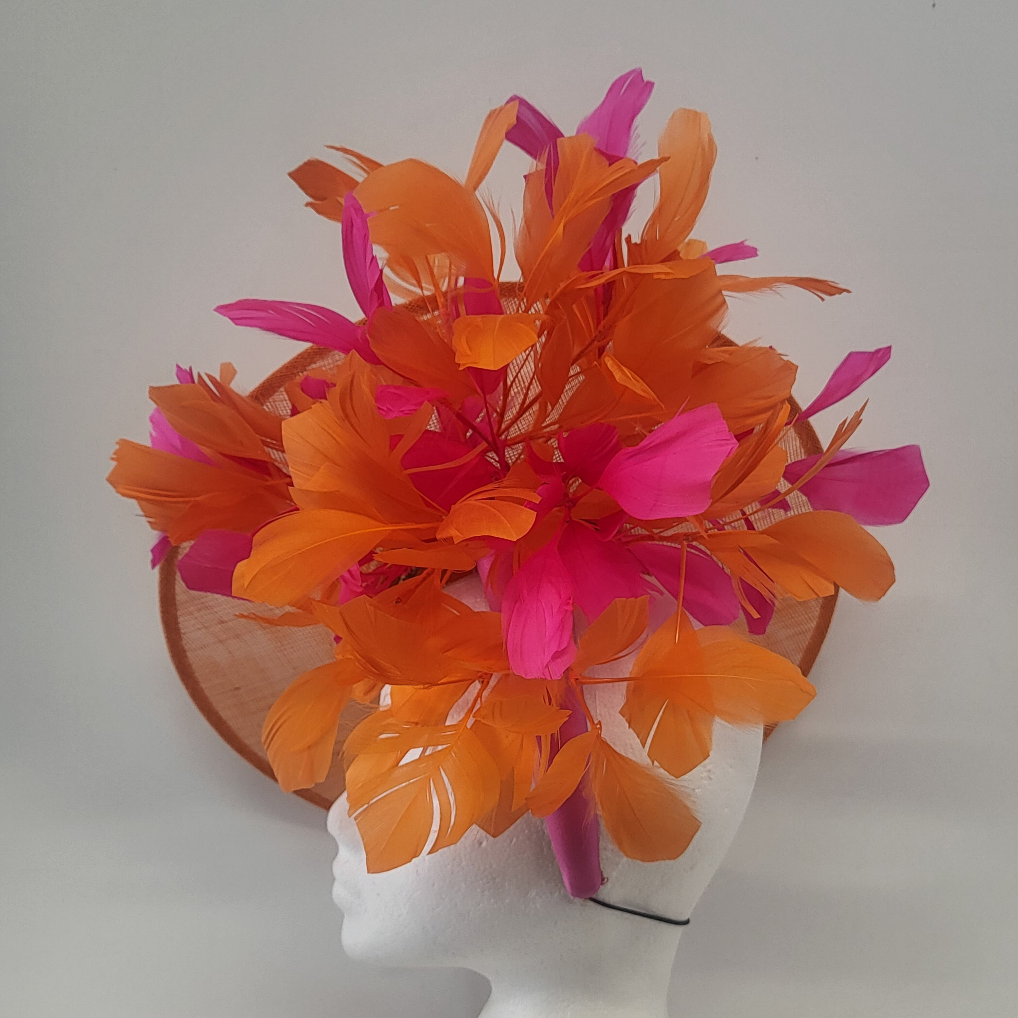 KATERINA - ORANGE AND HOT PINK LARGE FASCINATOR - Image 2