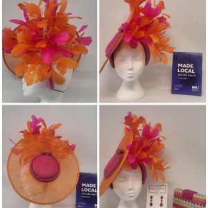 KATERINA - ORANGE AND HOT PINK LARGE FASCINATOR