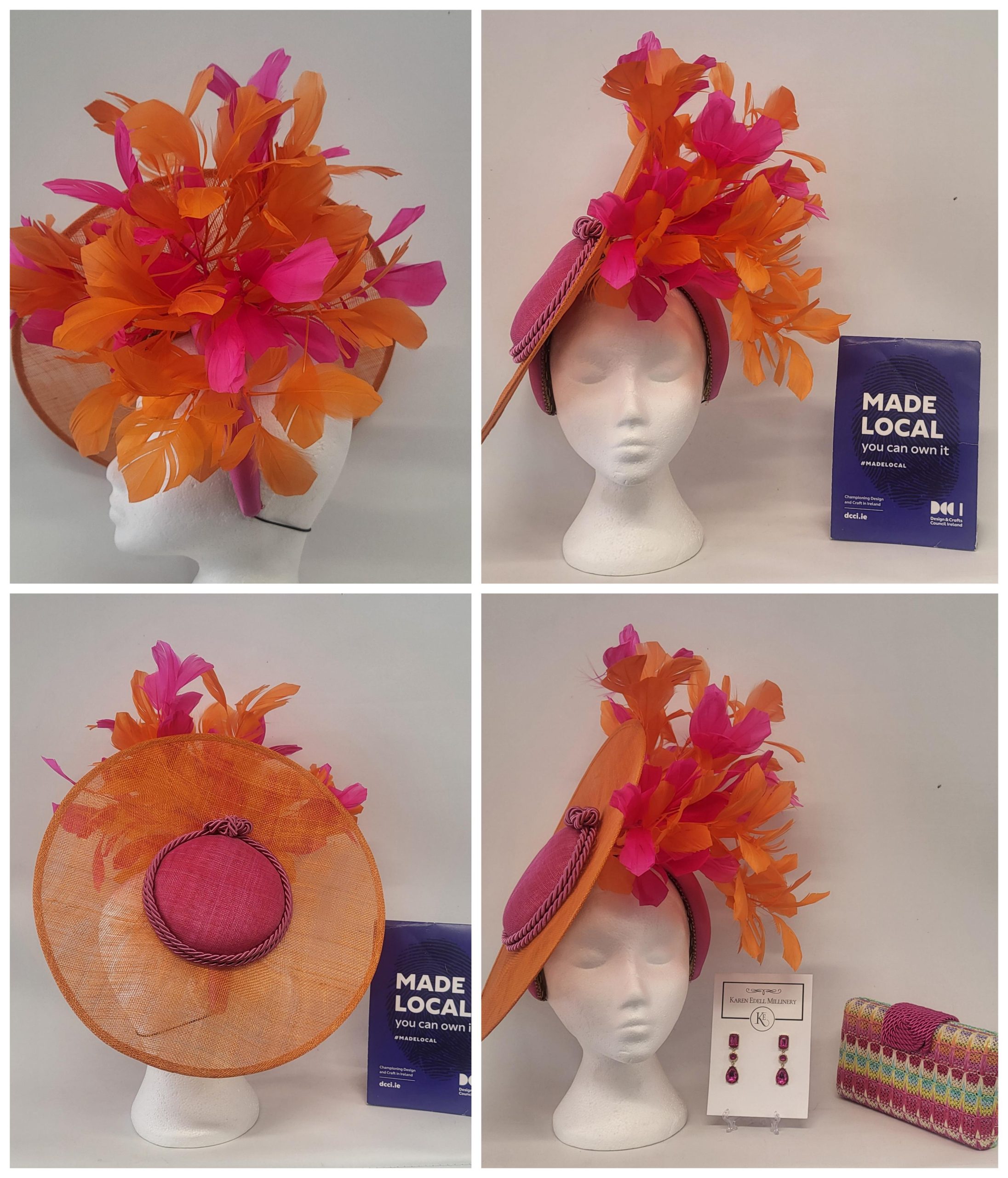 KATERINA - ORANGE AND HOT PINK LARGE FASCINATOR