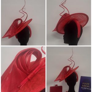 MALORY -  LARGE RED BRIM FASCINATOR  EX HIRE