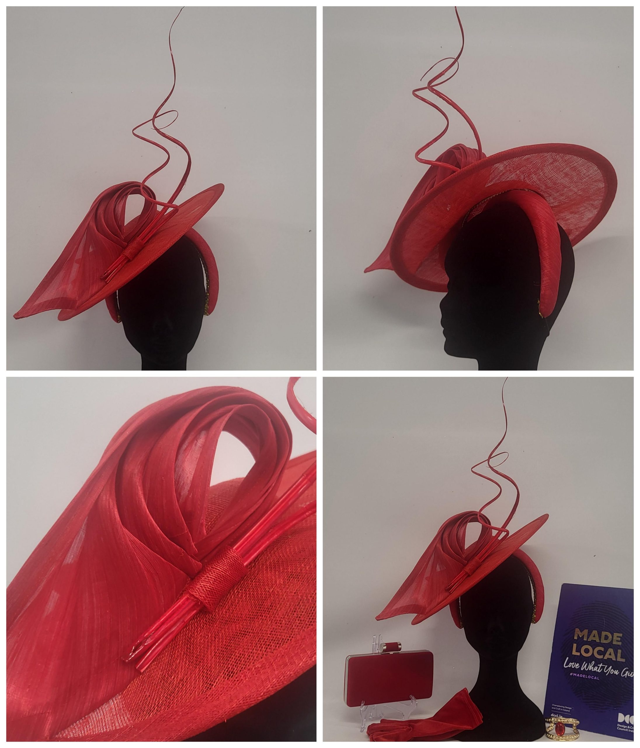 MALORY - LARGE RED BRIM FASCINATOR EX HIRE
