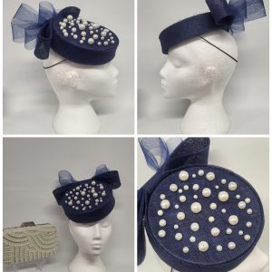 EVANGELINE - NAVY AND PEARL PILLBOX FASCINATOR