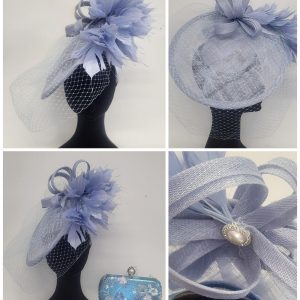 IVY - POWDER BLUE AND PEARL DISH FASCINATOR