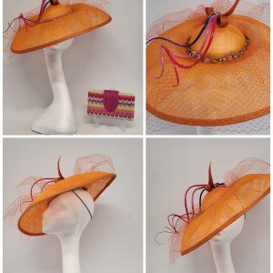 LARA -  ORANGE AND MULTICOLOURED FASCINATOR