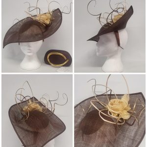 GRETTA  - CHOCOLATE BROWN AND GOLD STATEMENT FASCINATOR
