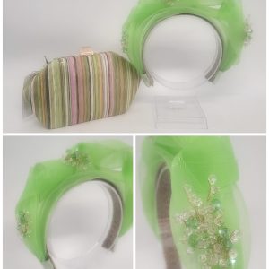 EABHA - ;LIME GREEN AND RHINESTONE HAIRBAND FASCINATOR