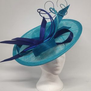 KARRIE  - ROYAL BLUE AND TURQUOISE BRIM FASCINATOR