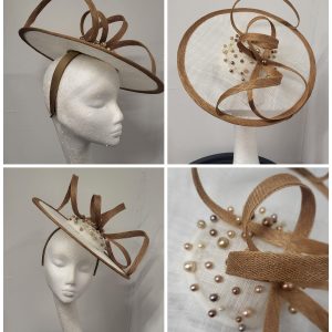 SUKI  - IVORY AND CARAMEL TOFFEE FASCINATOR  BRIM