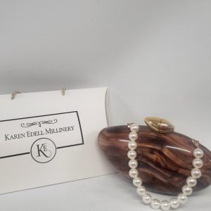 Danielle - CHOCOLATE BROWN AND PEARL CLUTCH BAG