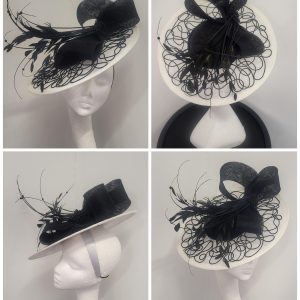 PERDITA - BLACK AND WHITE FASCINATOR   - SAMPLE SALE
