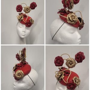 MADYSON - RED AND GOLD PILLBOX FASCINATOR