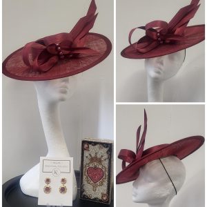 ARRABELLA -  BURGUNDY BOATER FASCINATOR EX HIRE SALE