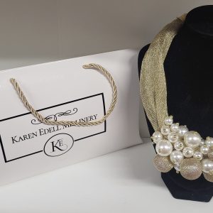 DAKOTA - GOLD AND PEARL LARGE CHUNKY COLLAR BIB  NECKLACE