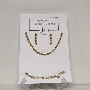 TRIONA - GOLD AND DIAMANTE NECKLACE , EARRINGS AND BRACELET SET