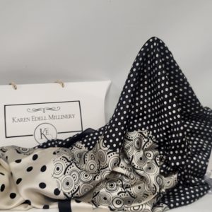 BLACK AND CREAM POLKA DOT PASHMINA WRAP SCARF AND BROOCH GIFT SET