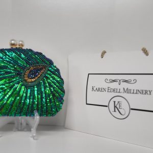 TRICIA - EMERALD GREEN AND NAVY PEACOCK CLUTCH BAG