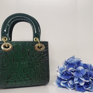 SELMA - BOTTLE GREEN FAUX CROC SKIN CLUTCH BAG