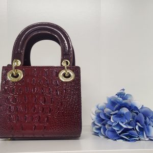 BREANNA -  BURGUNDY FAUX CROC SKIN CLUTCH BAG