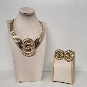 PETAL -  GOLD TORC STYLE COLLAR BIB NECKLACE AND EARRING SET