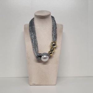 POLLY - GOLD, SILVER AND PEARL COLLAR BIB NECKLACE