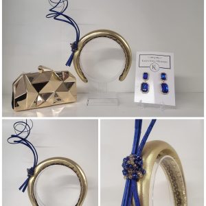 NATALIA - GOLD AND ROYAL BLUE HAIRBAND FASCINATOR