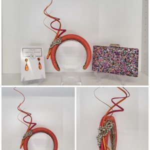 PORTIA - ORANGE AND PINK HAIRBAND FASCINATOR