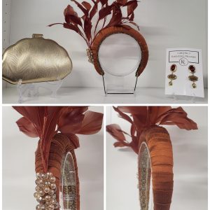 STEPHANIA - DEEP RUST AND GOLD HAIRBAND FASCINATOR