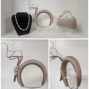 POLLY - TAUPE AND IVORY HAIRBAND FASCINATOR